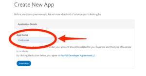 PayPal Developer Create Apps Dashboard