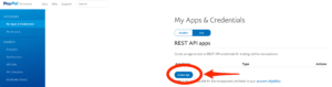 PayPal Developer Apps Dashboard