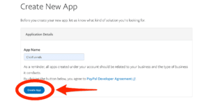 PayPal Developer Create Apps Dashboard