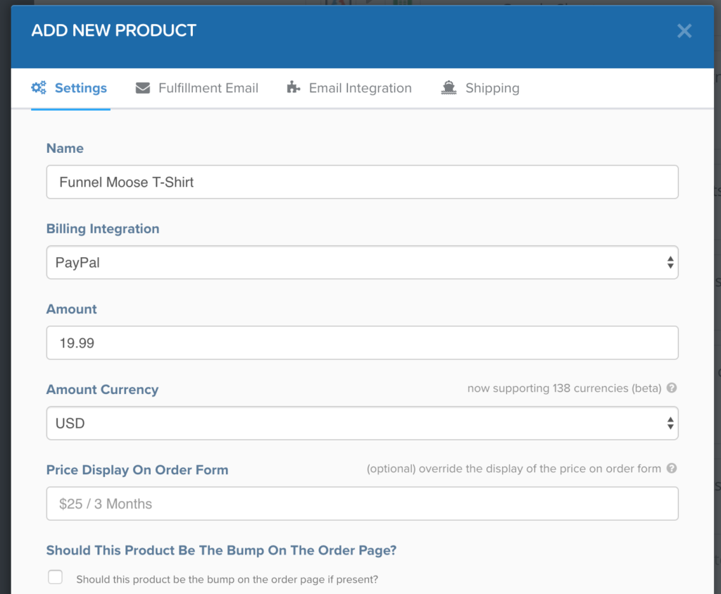 ClickFunnels Add New Product Menu