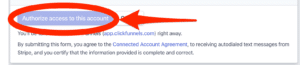 Stripe account access authorisation button