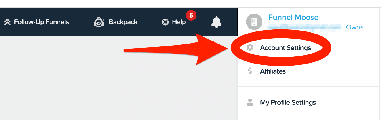 clickFunnels Dashboard Account Settings