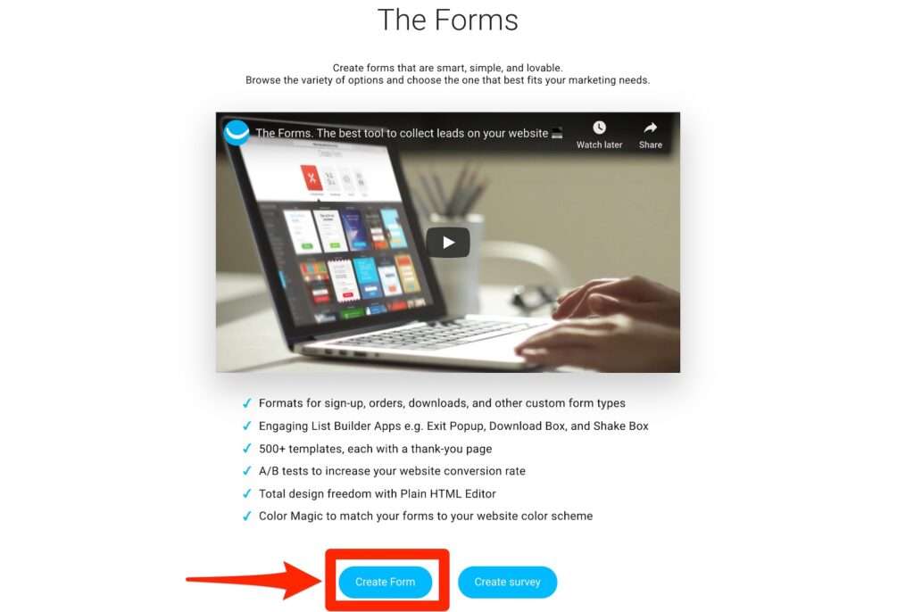 GetResponse Create Form Button